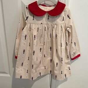 Nutcracker Print Dress with Red Velvet Collar